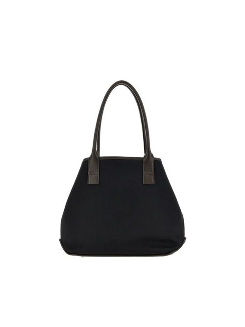 Borsa shopping da donna in canvas con l'indirizzo del brand in rilievo tono su tono, colore nero HOGAN | KBW01TA1200UH7012D